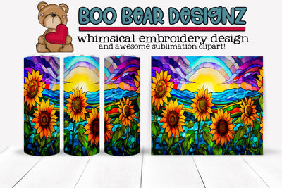 Stain Glass Sunflower Sublimation tumbler Sublimation Boo Bear Designz 