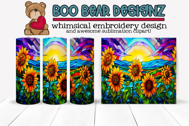 Stain Glass Sunflower Sublimation tumbler Sublimation Boo Bear Designz 