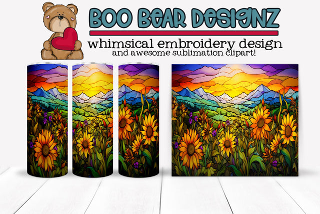 Stain glass Sunflower Sublimation tumbler Sublimation Boo Bear Designz 