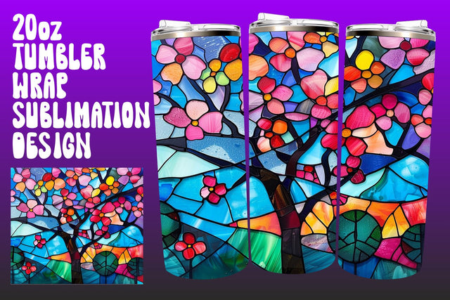 Stained Glass 3D Tree Tumbler Wrap 20oz PNG Sublimation afrosvg 