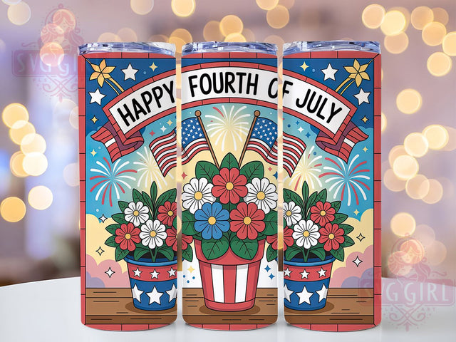 Stained Glass 4th July 20oz Tumbler, USA Flag Wrap, Sublimation Gift, Patriotic Mug, 20oz Tumbler Design, Stained Glass Graphic, Happy 4th of July Theme Sublimation SvggirlplusArt 