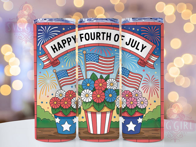 Stained Glass 4th July 20oz Tumbler, USA Flag Wrap, Sublimation Gift, Patriotic Mug, 20oz Tumbler Design, Stained Glass Graphic, Happy 4th of July Theme Sublimation SvggirlplusArt 