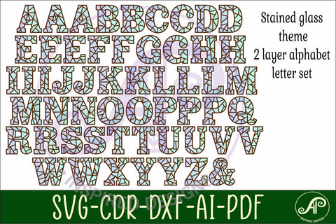 Stained glass alphabet set. 2 layer letters. 54 letters SVG APInspireddesigns 