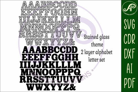 Stained glass alphabet set. 2 layer letters. 54 letters SVG APInspireddesigns 