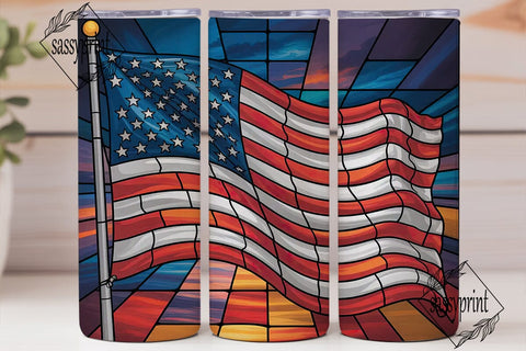 Stained Glass American Flag 20oz Tumbler Sublimation sassyprint 