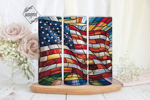 Stained Glass American Flag 20oz Tumbler Sublimation sassyprint 