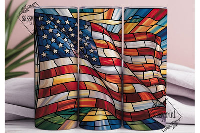 Stained Glass American Flag 20oz Tumbler Sublimation sassyprint 