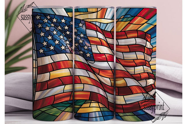 Stained Glass American Flag 20oz Tumbler Sublimation sassyprint 