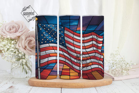 Stained Glass American Flag 20oz Tumbler Sublimation sassyprint 