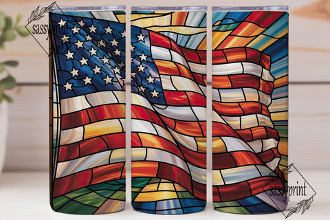 Stained Glass American Flag 20oz Tumbler Sublimation sassyprint 
