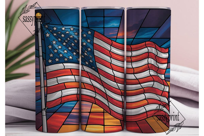 Stained Glass American Flag 20oz Tumbler Sublimation sassyprint 
