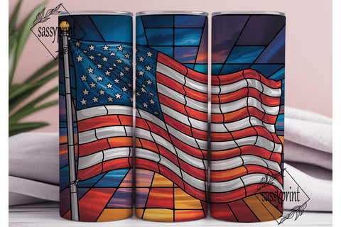 Stained Glass American Flag 20oz Tumbler Sublimation sassyprint 