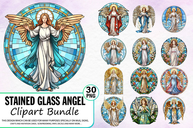 Stained Glass Angel Clipart Bundle Sublimation Regulrcrative 