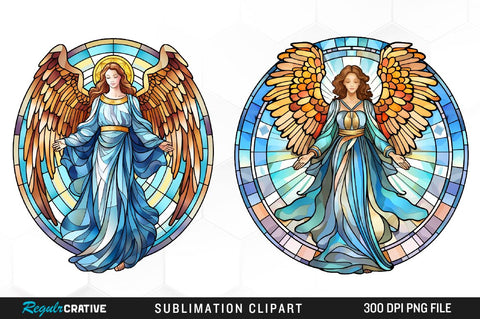 Stained Glass Angel Clipart Bundle Sublimation Regulrcrative 