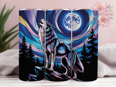 Stained Glass Artistic Wolf Tumbler, Artistic Wolf Tumbler, Whimsical Wolf Wrap, Colorful Glass Wolf Wrap, Abstract Wolf Wrap, Sublimation Design, Trendy Gift Idea Sublimation Li Zamperini 