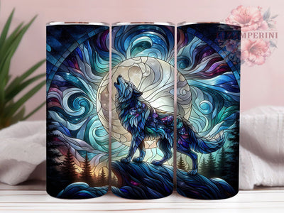 Stained Glass Artistic Wolf Tumbler, Artistic Wolf Tumbler, Whimsical Wolf Wrap, Colorful Glass Wolf Wrap, Abstract Wolf Wrap, Sublimation Design, Trendy Gift Idea Sublimation Li Zamperini 