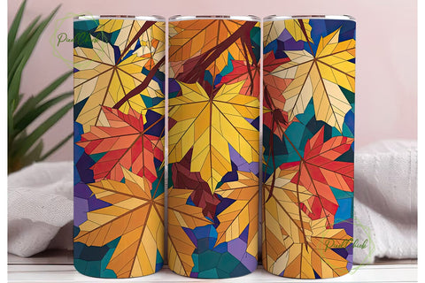 Stained Glass Autumn Leaves 20oz Tumbler Sublimation PixelChick 