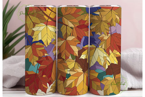Stained Glass Autumn Leaves 20oz Tumbler Sublimation PixelChick 