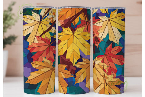 Stained Glass Autumn Leaves 20oz Tumbler Sublimation PixelChick 