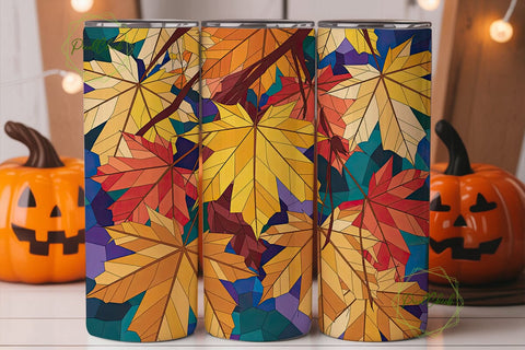 Stained Glass Autumn Leaves 20oz Tumbler Sublimation PixelChick 