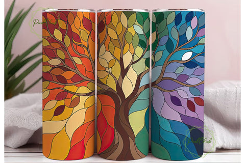 Stained Glass Autumn Tree 20oz Tumbler Sublimation PixelChick 