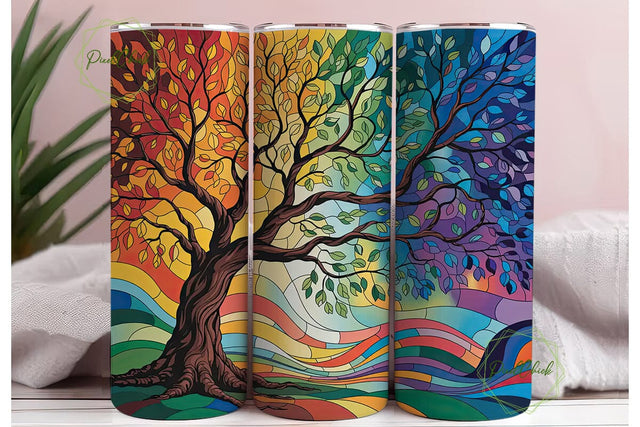 Stained Glass Autumn Tree 20oz Tumbler Sublimation PixelChick 