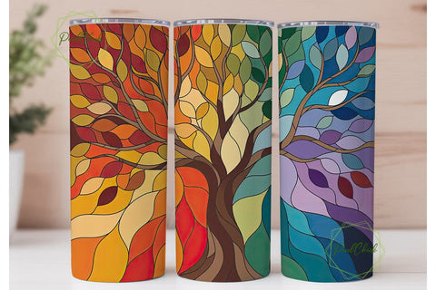 Stained Glass Autumn Tree 20oz Tumbler Sublimation PixelChick 