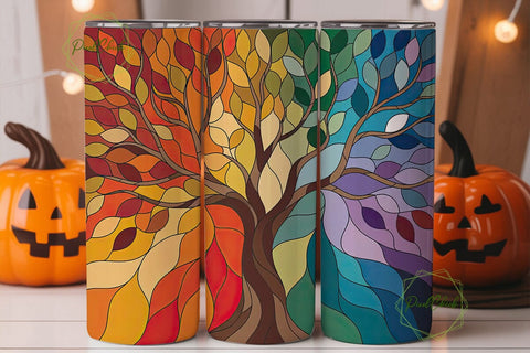 Stained Glass Autumn Tree 20oz Tumbler Sublimation PixelChick 