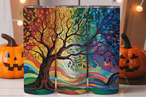 Stained Glass Autumn Tree 20oz Tumbler Sublimation PixelChick 
