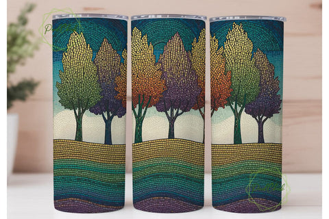 Stained Glass Autumn Trees 20oz Tumbler Sublimation PixelChick 