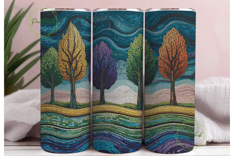Stained Glass Autumn Trees 20oz Tumbler Sublimation PixelChick 