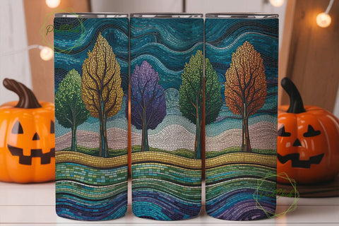 Stained Glass Autumn Trees 20oz Tumbler Sublimation PixelChick 