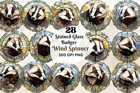 Stained Glass Badger Wind Spinner Bundle Sublimation Regulrcrative 