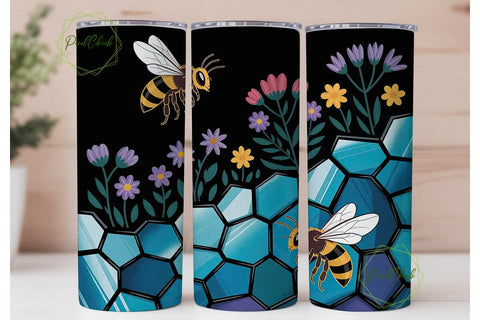 Stained Glass Bees & Flowers Tumbler Sublimation PixelChick 