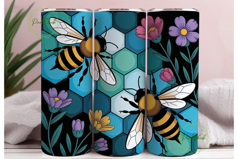 Stained Glass Bees & Flowers Tumbler Sublimation PixelChick 