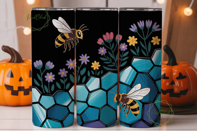 Stained Glass Bees & Flowers Tumbler Sublimation PixelChick 