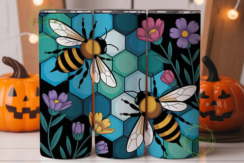 Stained Glass Bees & Flowers Tumbler Sublimation PixelChick 