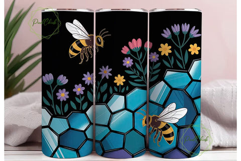 Stained Glass Bees & Flowers Tumbler Sublimation PixelChick 