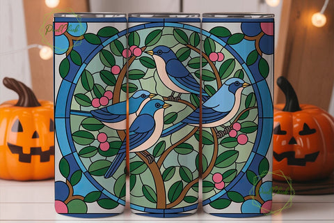 Stained Glass Birds 20oz Tumbler Wrap Sublimation PixelChick 