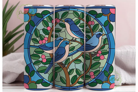 Stained Glass Birds 20oz Tumbler Wrap Sublimation PixelChick 