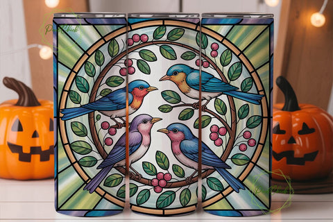 Stained Glass Birds 20oz Tumbler Wrap Sublimation PixelChick 