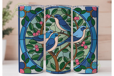 Stained Glass Birds 20oz Tumbler Wrap Sublimation PixelChick 