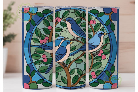 Stained Glass Birds 20oz Tumbler Wrap Sublimation PixelChick 