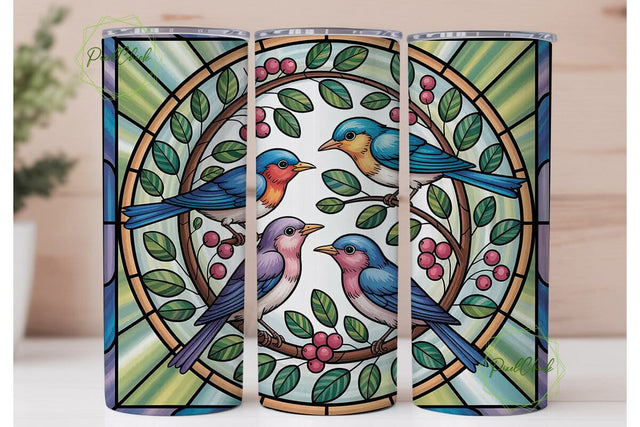 Stained Glass Birds 20oz Tumbler Wrap Sublimation PixelChick 