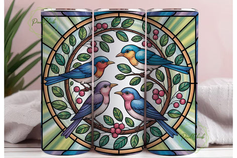 Stained Glass Birds 20oz Tumbler Wrap Sublimation PixelChick 