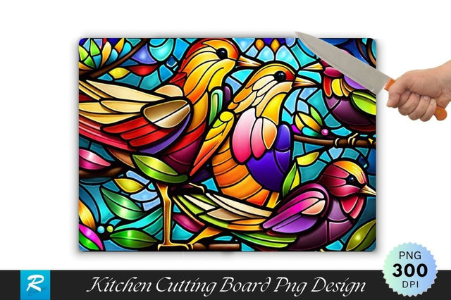 Stained Glass Birds Background Cutting Board Sublimation Regulrcrative 