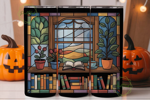 Stained Glass Bookshelf 20oz Tumbler Sublimation PixelChick 