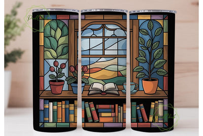 Stained Glass Bookshelf 20oz Tumbler Sublimation PixelChick 