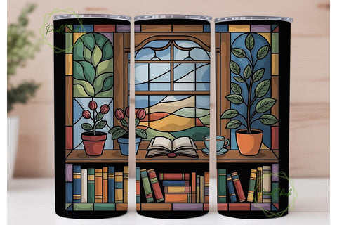 Stained Glass Bookshelf 20oz Tumbler Sublimation PixelChick 