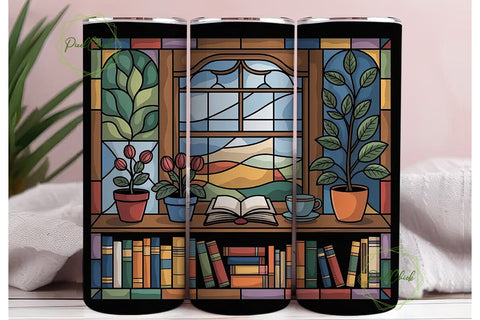 Stained Glass Bookshelf 20oz Tumbler Sublimation PixelChick 
